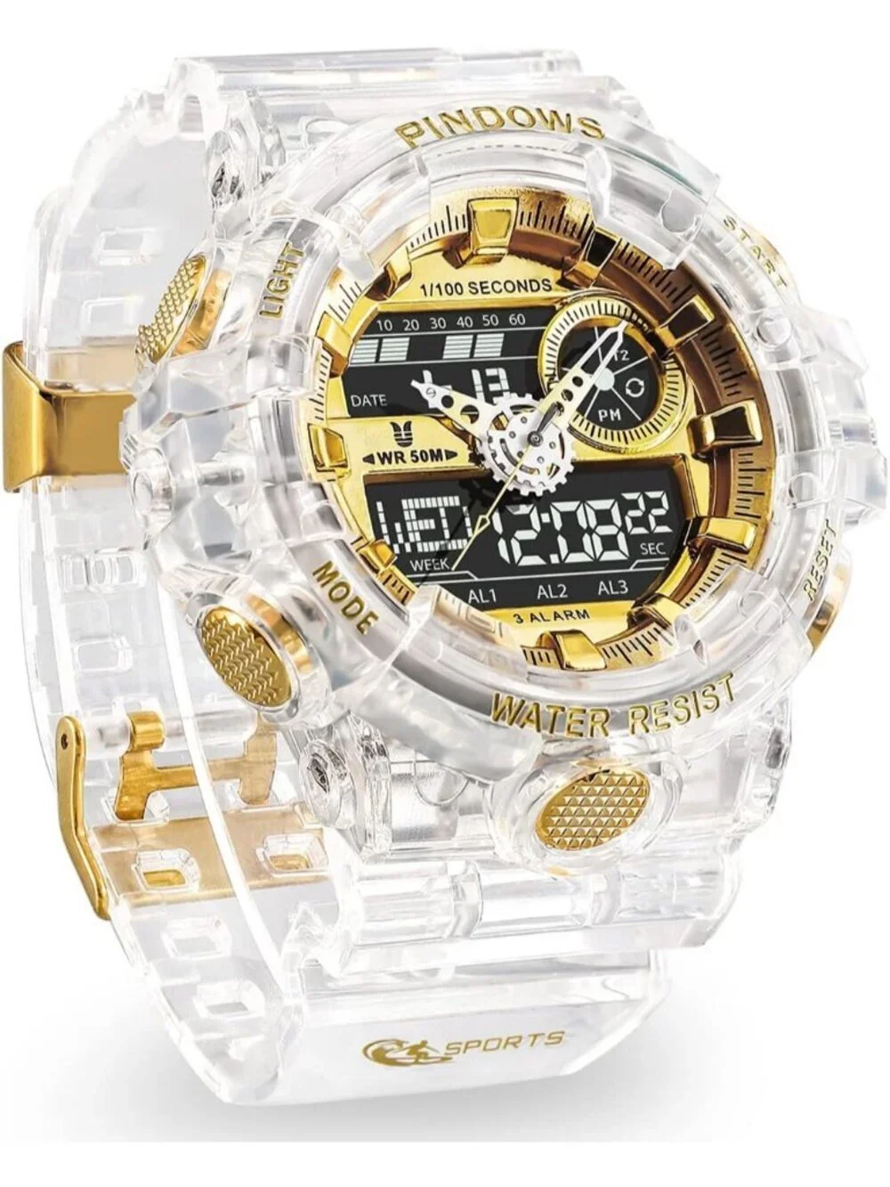 Men's White Analog Quartz Digital Sports LED Waterproof Countdown Wrist Watch